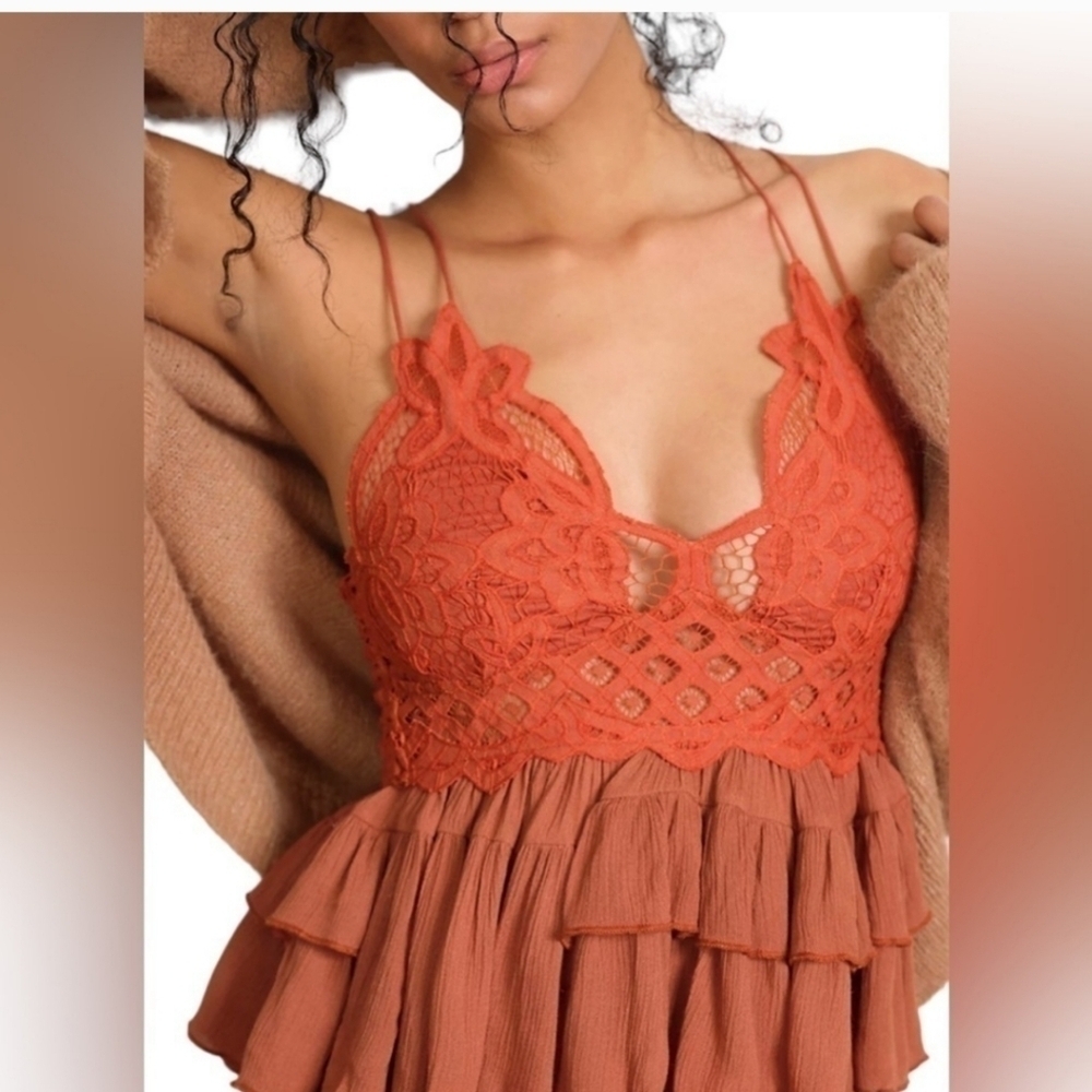 Free People Adella Crochet Cami Large Lace Tiered Sleeveless In Winding NEW - Picture 10 of 10